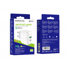 Зарядное устройство сетевое 1USB 3.0 Quick Charger + 1PD Type-C(18W), белый BOROFONE BA46A