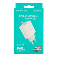Зарядное устройство сетевое USB-C (Type-C) PD 20W быстрая зарядка, белый BOROFONE BA38A