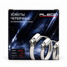 Хомут червячный 16-25мм, ширина 9мм, Ph2, 201 нерж.сталь (100/1000) ALEON CL-1625