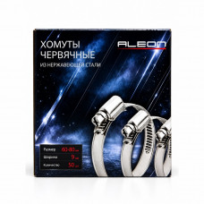 Хомут червячный 60-80мм, ширина 9мм, Ph2, 201 нерж.сталь (50/500) ALEON CL-6080