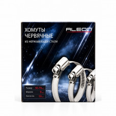 Хомут червячный 50-70мм, ширина 9мм, Ph2, 201 нерж.сталь (50/500) ALEON CL-5070