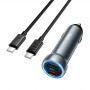 Зарядное устройство в прикуриватель 1USB3.0 Quick Charger+1PD Type-C(30W) + кабель Type-C, металлик HOCO Z54A