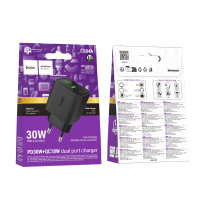Зарядное устройство сетевое 1USB 3.0 Quick Charger + PD 1Type-C(18W), дисплей, черный HOCO CS84A