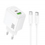 Зарядное устройство сетевое PD 1Type-C(30W)+1USB3.0 Quick Charger+кабель Type-C Type-C, белый HOCO CS55A