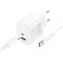 Зарядное устройство сетевое PD 1Type-C(30W)+1USB3.0 Quick Charger+кабель Type-C Type-C, белый HOCO CS55A