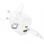 Зарядное устройство сетевое PD 1Type-C(30W)+1USB3.0 Quick Charger+кабель Type-C Type-C, белый HOCO CS55A