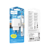 Зарядное устройство сетевое PD 1Type-C(30W)+1USB3.0 Quick Charger+кабель Type-C Type-C, белый HOCO CS55A