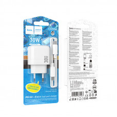 Зарядное устройство сетевое PD 1Type-C(30W)+1USB3.0 Quick Charger+кабель Type-C Type-C, белый HOCO CS55A