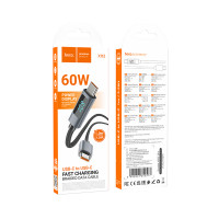 Дата-кабель универ. Type-C - Type-C 1 м, 3А/60W, дисплей, черный HOCO X112