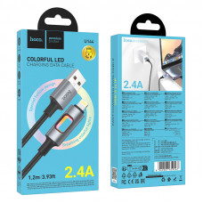 Дата-кабель универ. lightning USB / Iphone 1.2м, 2.4А, нейлоновая оплетка, черный HOCO U144