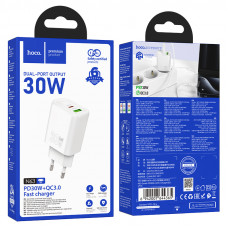 Зарядное устройство сетевое 1USB 3.0 Quick Charger + PD 1Type-C(18W), белый HOCO N63