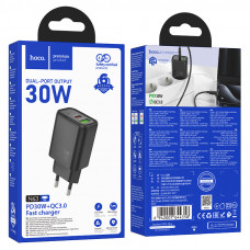 Зарядное устройство сетевое 1USB 3.0 Quick Charger + PD 1Type-C(30W), черный HOCO N63