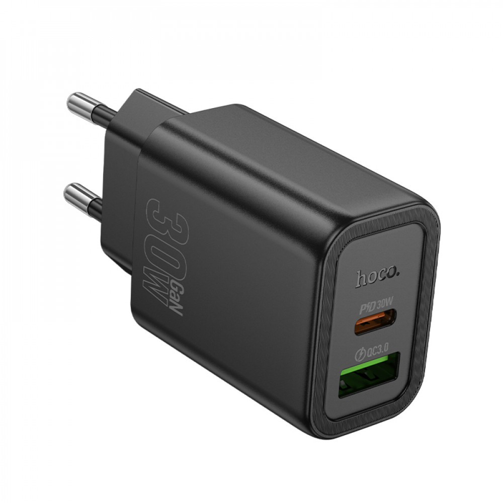 Зарядное устройство сетевое 1USB 3.0 Quick Charger + PD 1Type-C(30W), черный HOCO N63