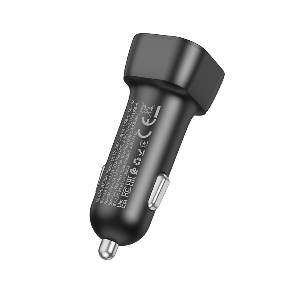 Зарядное устройство в прикуриватель 1USB +1 PD Type-C Quick Charger, черный BOROFONE BZ28A