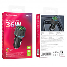 Зарядное устройство в прикуриватель 2USB 3.0(18W), черный BOROFONE BZ21A