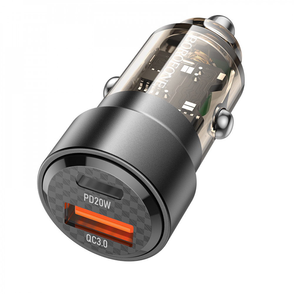 Зарядное устройство в прикуриватель 1USB 3.0(18W) + 1 PD Type-C(20W) Quick Charger, черный BOROFONE BZ20