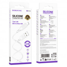 Дата-кабель универ. micro USB /Android/ 1м, 2.4A, белый BOROFONE BX113