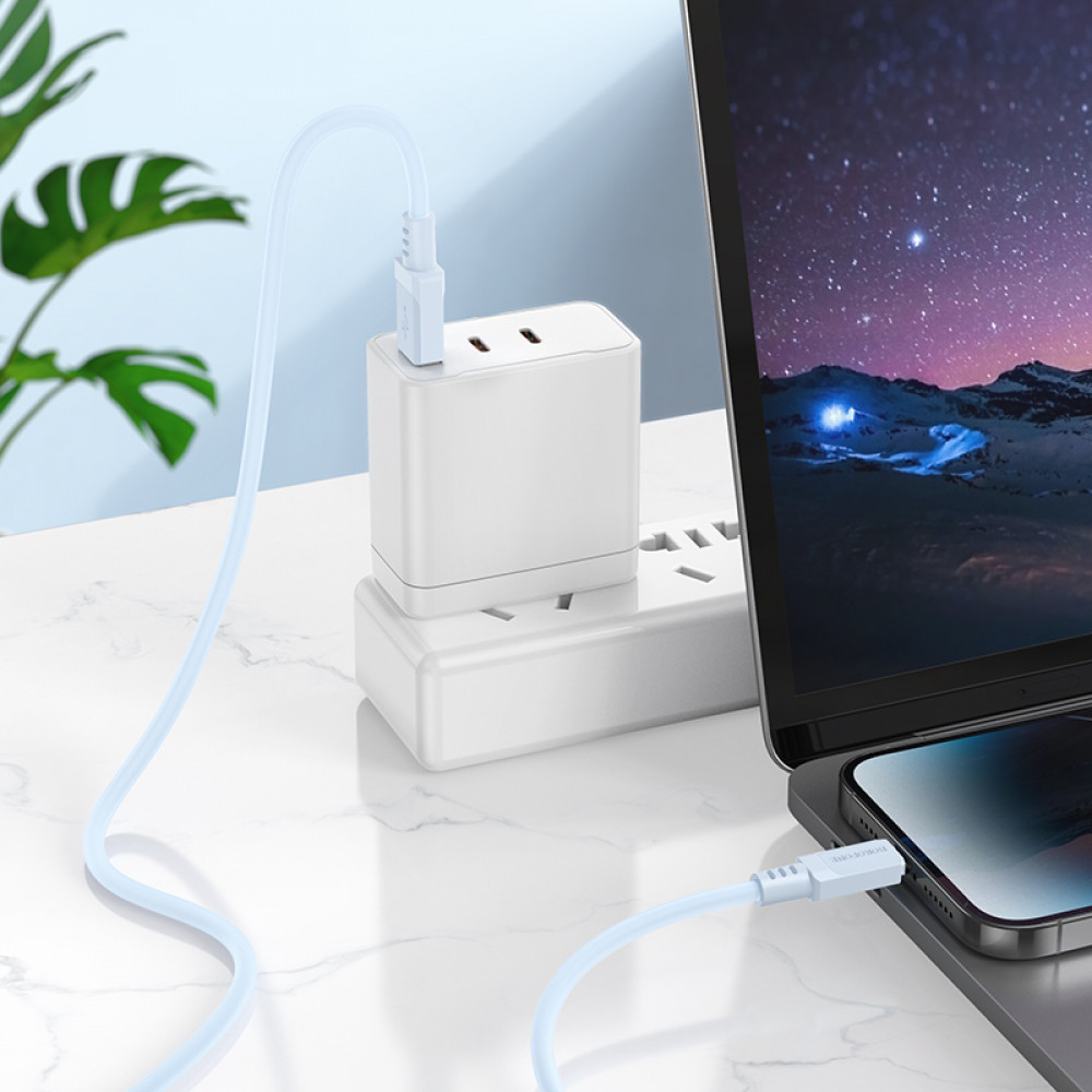 Дата-кабель универ. lightning USB / Iphone 1м, 2,4А, голубой BOROFONE BX115