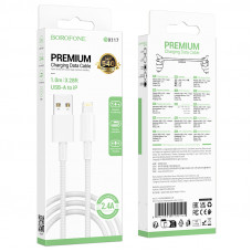 Дата-кабель универ. lightning USB / Iphone 1м, 2,4А, нейлоновая оплетка, белый BOROFONE BX117