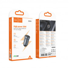 Зарядное устройство в прикуриватель 1 PD Type-C Quick Charger(30W), металлик HOCO Z62A