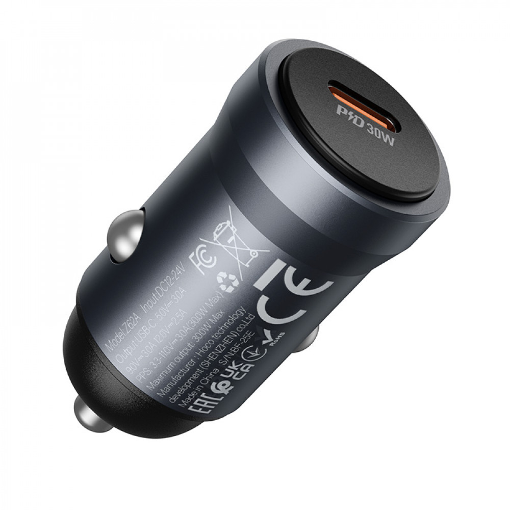 Зарядное устройство в прикуриватель 1 PD Type-C Quick Charger(30W), металлик HOCO Z62A