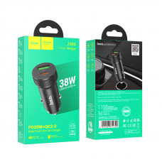 Зарядное устройство в прикуриватель 1USB3.0 Quick Charger+1PD Type-C(20W), черный HOCO Z49B