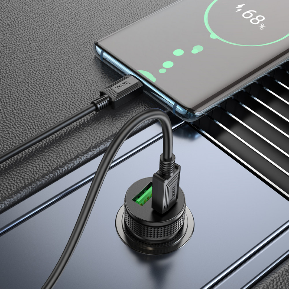Зарядное устройство в прикуриватель 1USB3.0 Quick Charger+1PD Type-C(20W), черный HOCO Z49B