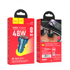 Зарядное устройство в прикуриватель 1USB3.0 Quick Charger+1PD Type-C(30W) + вольтметр, металлик HOCO Z50