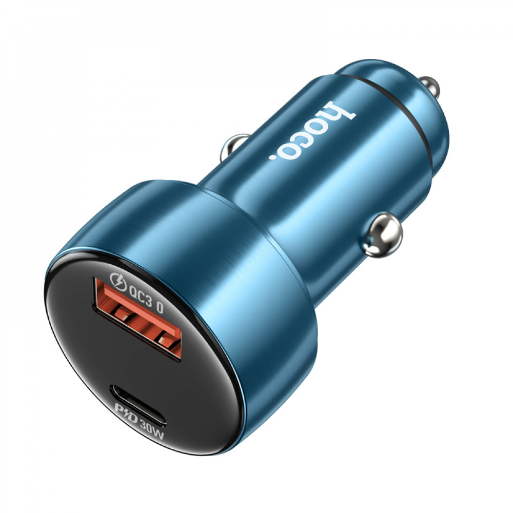 Зарядное устройство в прикуриватель 1USB3.0 Quick Charger+1PD Type-C(30W) + вольтметр, металлик HOCO Z50