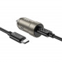 Зарядное устройство в прикуриватель 1 PD Type-C Quick Charger(30W) + кабель Type-C, металлик HOCO Z57