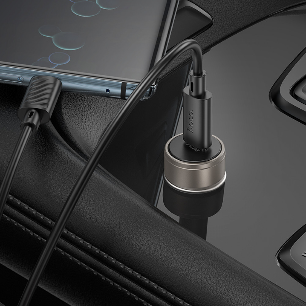 Зарядное устройство в прикуриватель 1 PD Type-C Quick Charger(30W) + кабель Type-C, металлик HOCO Z57