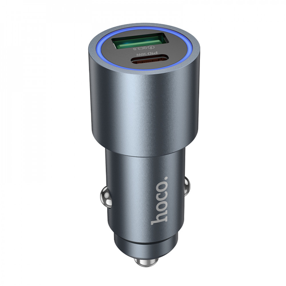 Зарядное устройство в прикуриватель 1USB3.0 Quick Charger+1PD Type-C(30W), металлик HOCO Z60