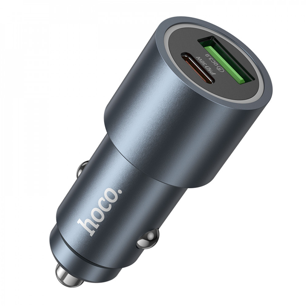 Зарядное устройство в прикуриватель 1USB3.0 Quick Charger+1PD Type-C(30W), металлик HOCO Z60