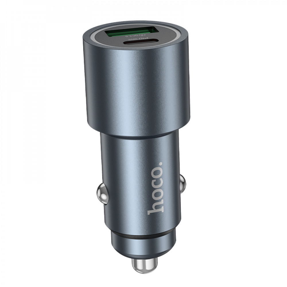 Зарядное устройство в прикуриватель 1USB3.0 Quick Charger+1PD Type-C(30W), металлик HOCO Z60