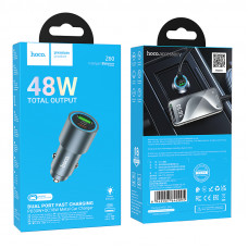 Зарядное устройство в прикуриватель 1USB3.0 Quick Charger+1PD Type-C(30W), металлик HOCO Z60