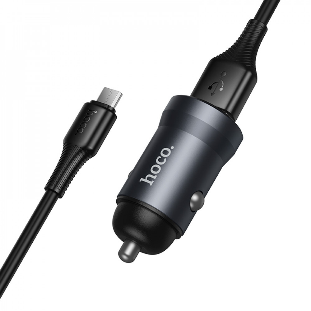 Зарядное устройство в прикуриватель 1USB3.0 + кабель Micro, металлик HOCO Z62