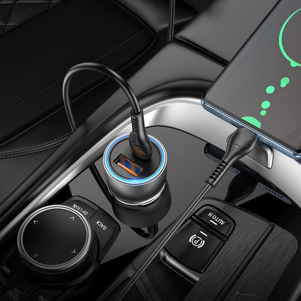 Зарядное устройство в прикуриватель 1USB3.0 Quick Charger+1PD Type-C(25W), коричневый HOCO NZ8
