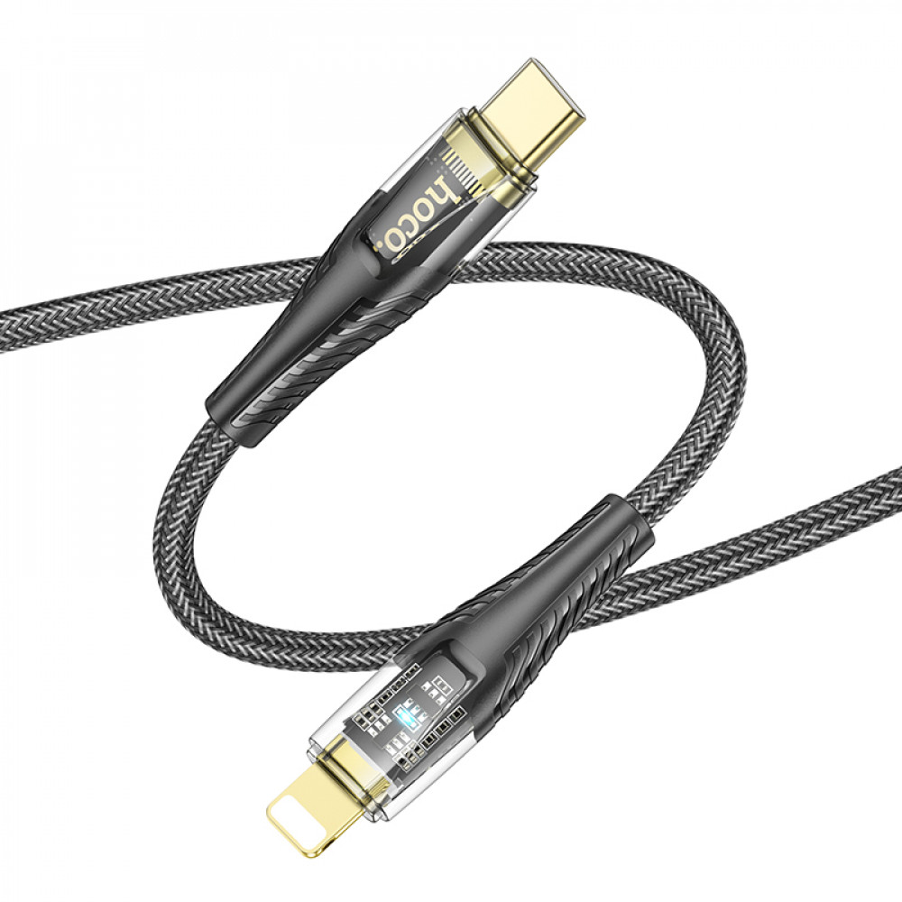 Дата-кабель универ. PD Type-C - lightning USB/Iphone 1.2м, нейлоновая оплетка, черный HOCO U121