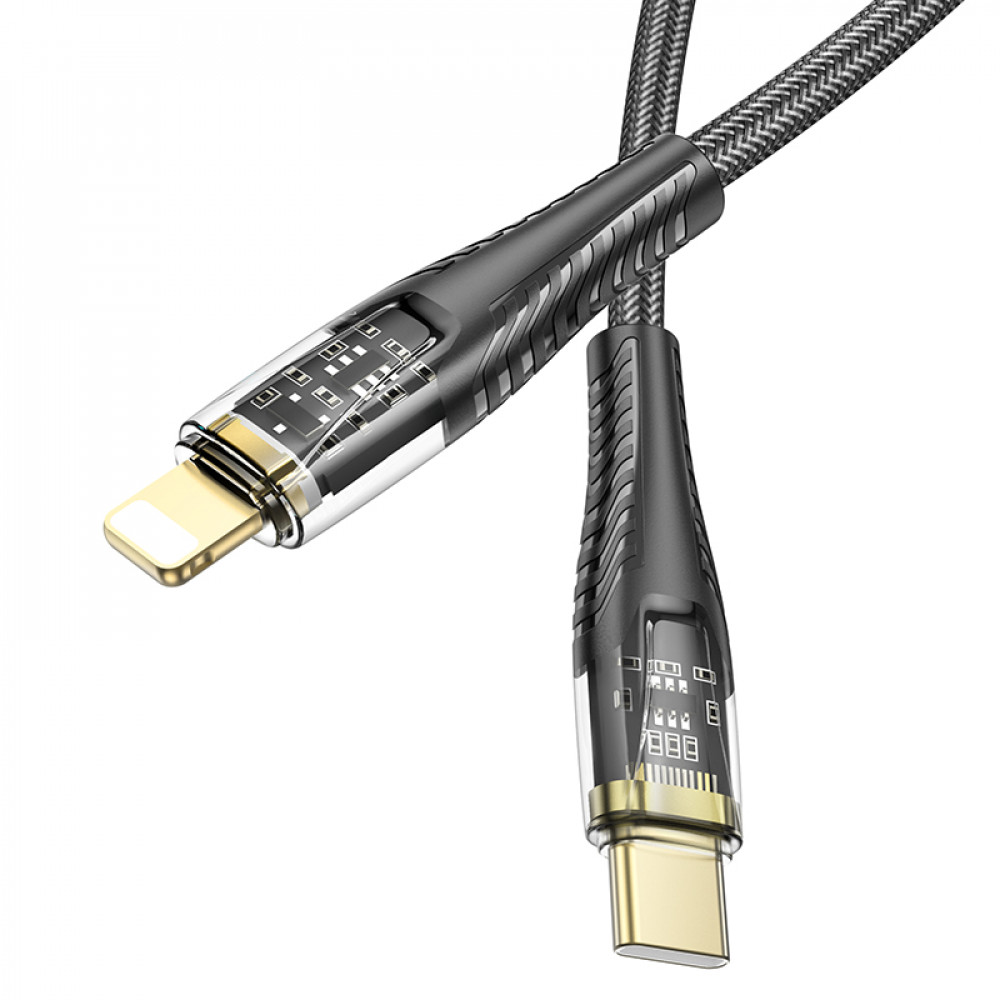 Дата-кабель универ. PD Type-C - lightning USB/Iphone 1.2м, нейлоновая оплетка, черный HOCO U121