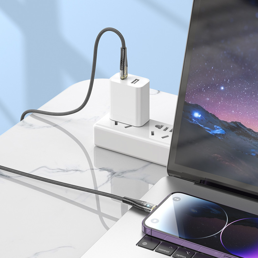 Дата-кабель универ. PD Type-C - lightning USB/Iphone 1.2м, нейлоновая оплетка, черный HOCO U121