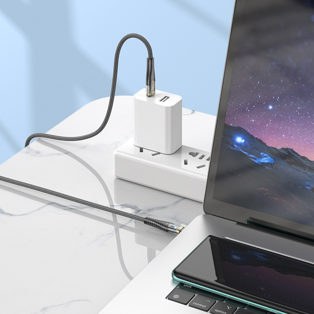 Дата-кабель универ. Type-C - Type-C 1.2 м, 3А/60W, нейлоновая оплетка, черный HOCO U121
