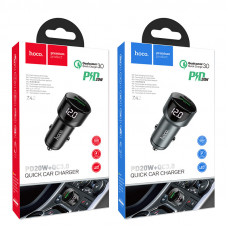 Зарядное устройство в прикуриватель 1USB3.0 Quick Charger+1PD Type-C(20W)+вольтметр, черный HOCO Z42