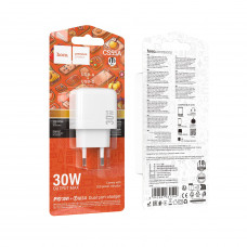 Зарядное устройство сетевое PD 1Type-C(30W)+1USB3.0 Quick Charger, белый HOCO CS55A