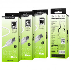 Дата-кабель универ. micro USB /Android/ 3м, 2.4A, белый BOROFONE BX14