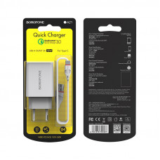 Зарядное устройство сетевое 1USB 3.0 Quick Charger+кабель Type-C(BX17), белый BOROFONE BA21A