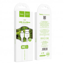 Дата-кабель универ. micro USB /Android/ 3м, 2А, белый HOCO X20