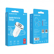 Зарядное устройство в прикуриватель 2USB 2.0, белый BOROFONE BZ12