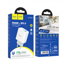 Зарядное устройство сетевое PD 1Type-C(20W)+1USB3.0 Quick Charger, белый HOCO C105A