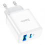 Зарядное устройство сетевое PD 1Type-C(20W)+1USB3.0 Quick Charger, белый HOCO C105A