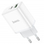Зарядное устройство сетевое PD 1Type-C(20W)+1USB3.0 Quick Charger, белый HOCO C105A